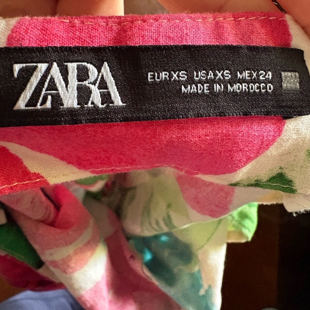 Zara Pink and Green Floral Wrap Linen Viscose Tie Knot Skort Shorts XS preloved - Picture 3 of 8